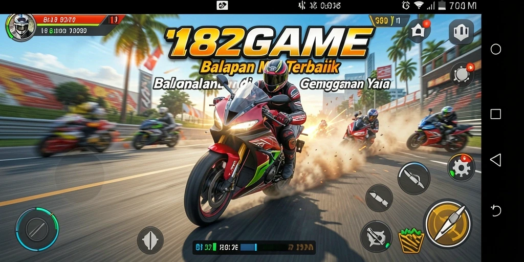 Tampilan gameplay 182GAME dengan aksi balapan motor yang seru.