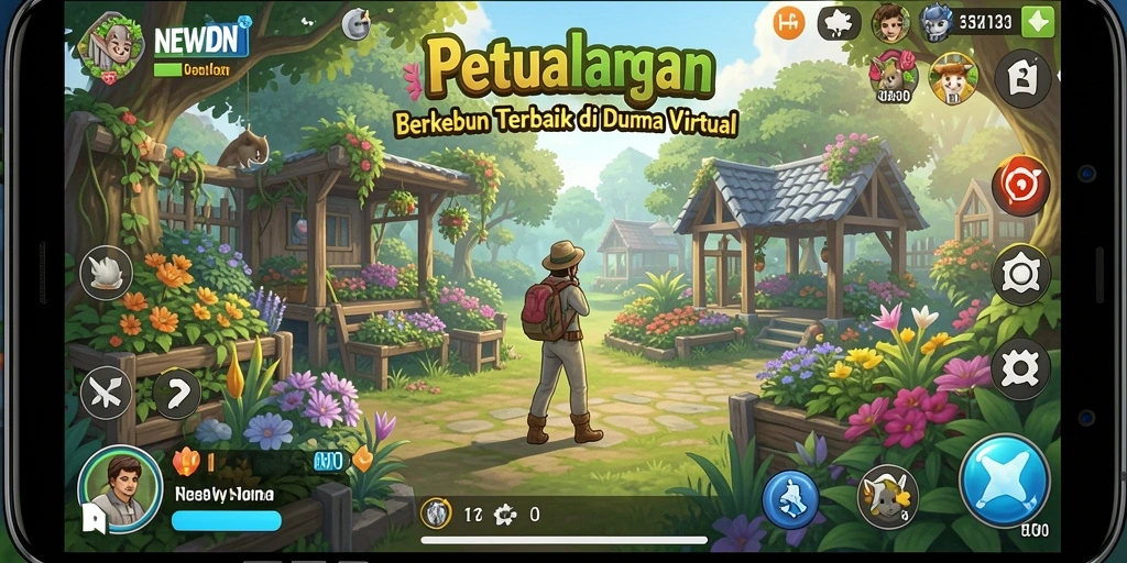 Screenshot gameplay NEWIDN yang menunjukkan aktivitas bertani yang menyenangkan.